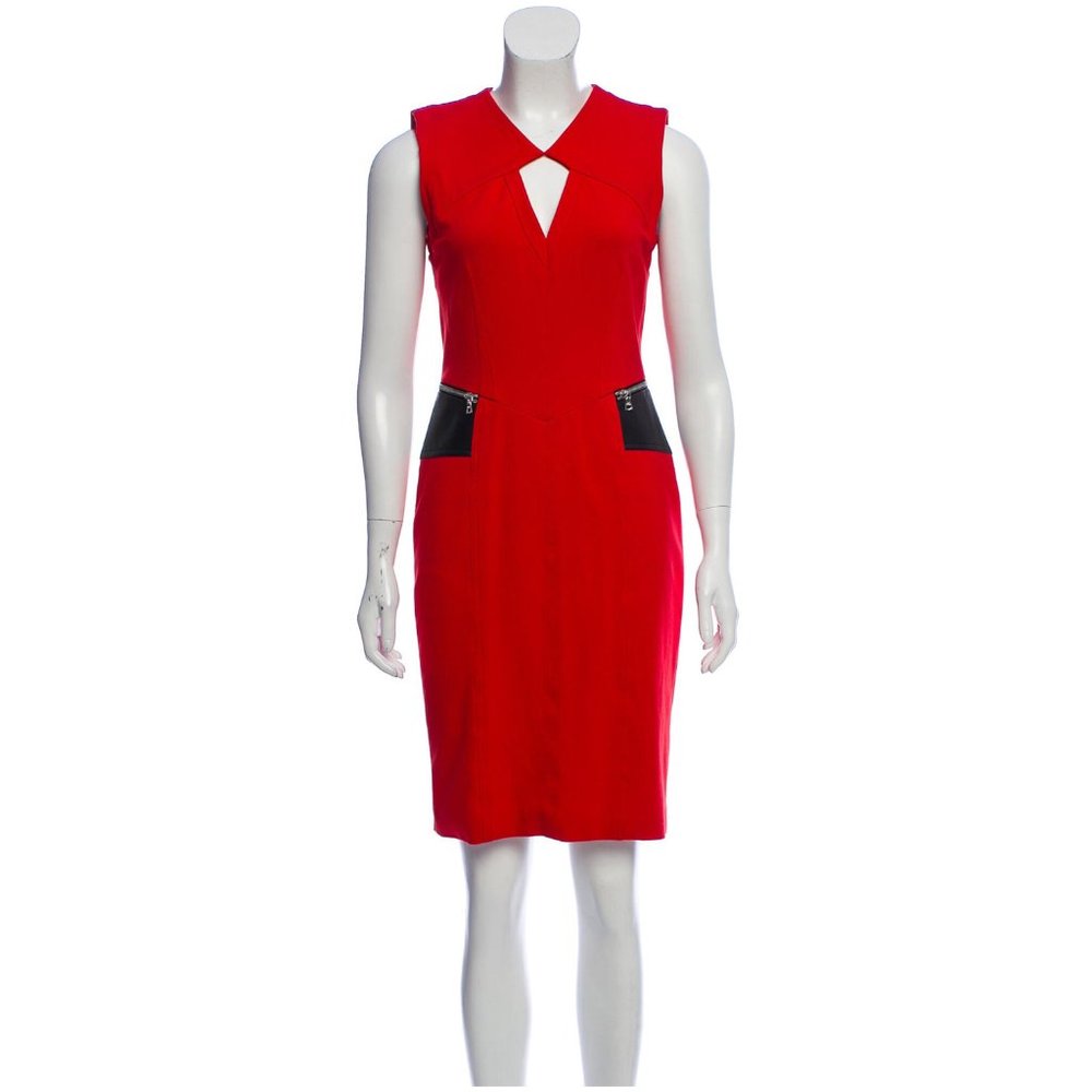 YIGAL AZROUËL Leather-Trimmed Sheath Dress Size: